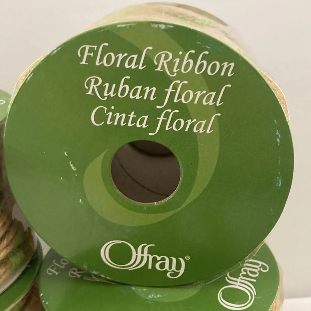 5 Rolls Offray Floral Ribbon Spring Green Jute Brown 1/2 inch